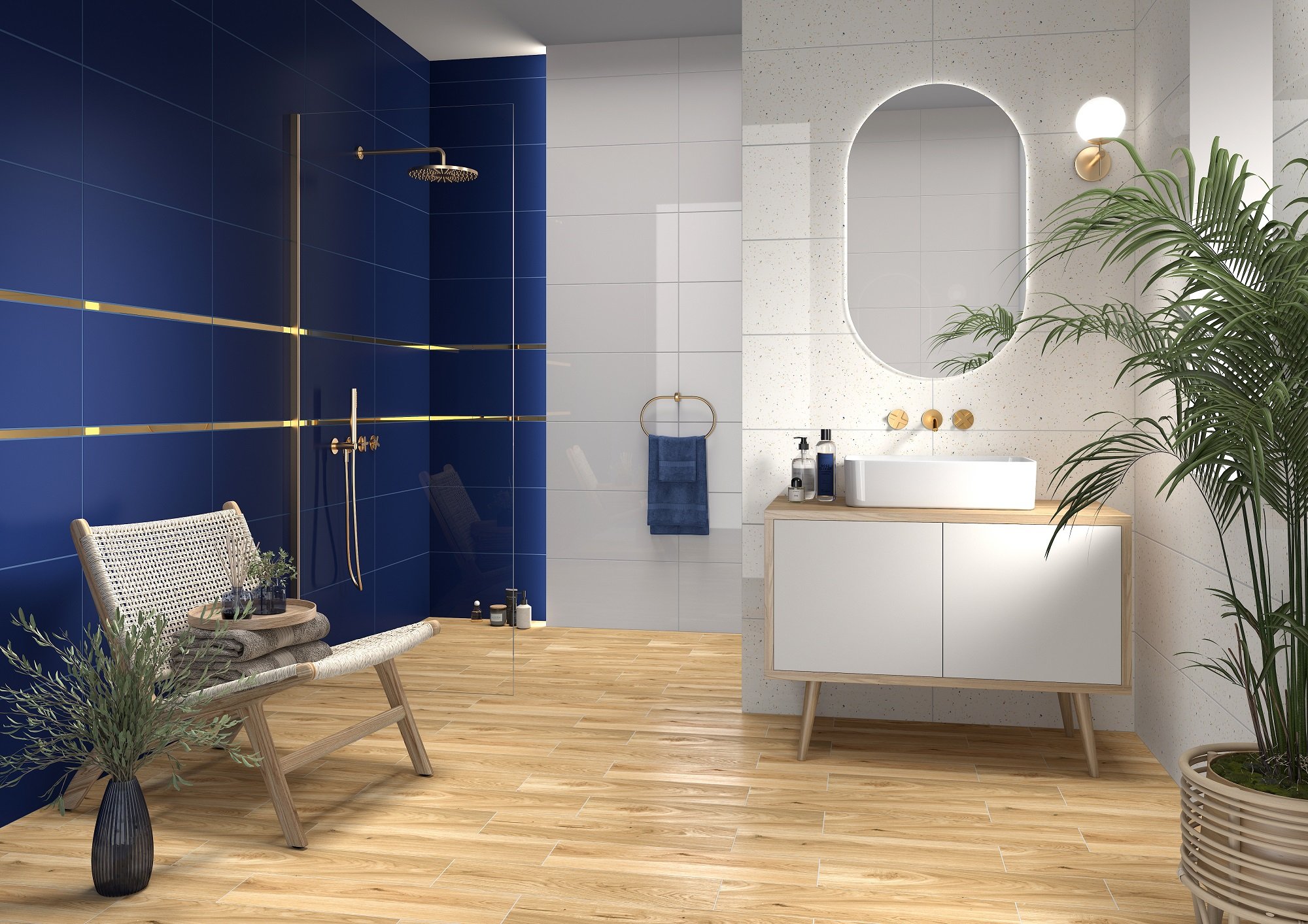 #Koupelna #Minimalistický styl #Moderní styl #bílá #modrá #Velký formát #Lesklý obklad #Matný obklad #350 - 500 Kč/m2 #Tubadzin #Astri